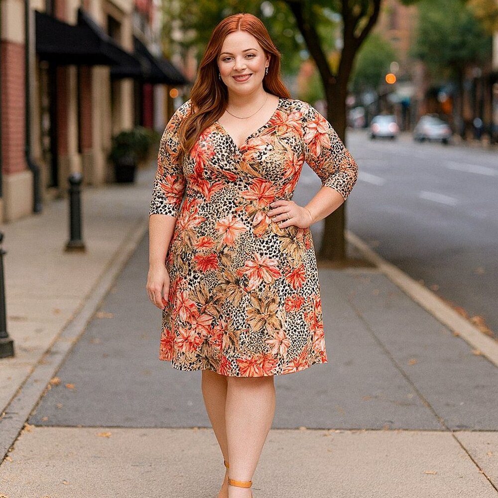 NY Collection 2XP Multi Color Surplice Wear Dress